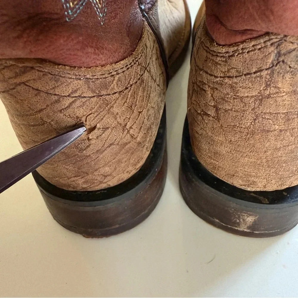 OLD WEST- Kids-Distressed-Vamp-Cowboy Boots-Brown-Red-Size 3 - Picture 13 of 14